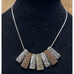 Multicolored Silver Brass Cooper Tone Hammered Panel Bib Necklace Silver Tone